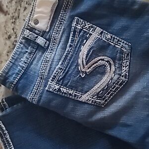 Silver Jeans Women Tuesday Capri size 18 Blue Western Denim Thick Stitch Midrise